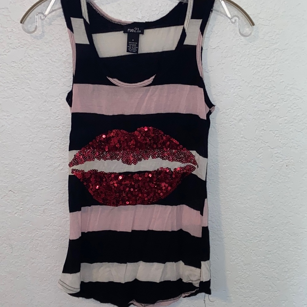 Red Sequin Lips Tank Top